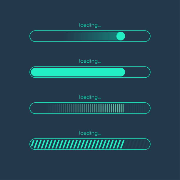 bildbanksillustrationer, clip art samt tecknat material och ikoner med futuristiska förloppsindikator för lastning - nedladdning