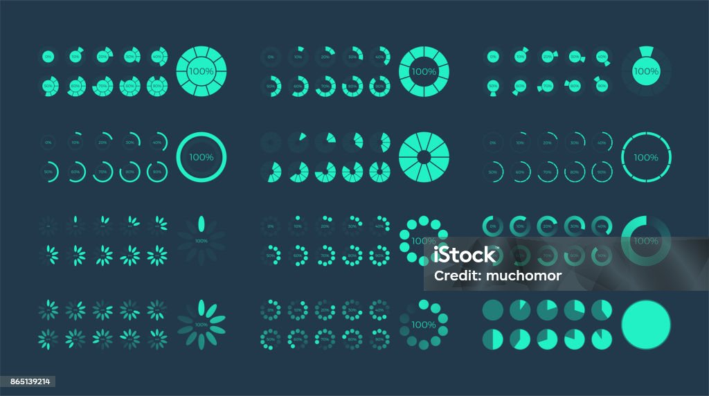 Futuristische Fortschritt Ladebalken. Reihe von Indikatoren. Fortschritt, Web-Design-Vorlage, Schnittstelle Upload herunterladen. - Lizenzfrei Beladen Vektorgrafik