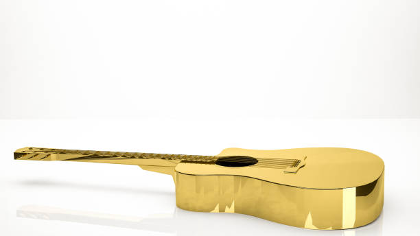 istock golden 3d rendering of a guitar inside a studio 865139618