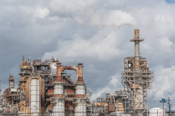 istock Smoke stack at oil refinery in Pasadena, Texas, USA 865139806