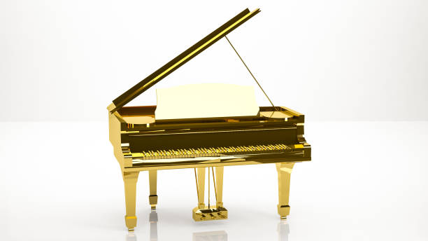 istock golden 3d rendering of a piano inside a studio 865139906