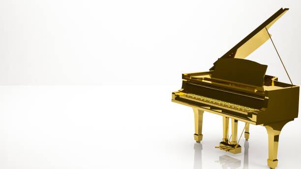istock golden 3d rendering of a piano inside a studio 865140018