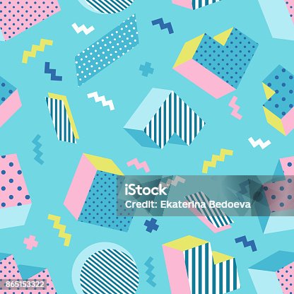 istock Seamless colorful old school geometric mint green background pattern. 865153322