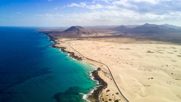 istock aerial view of road, desert, coast 865154446