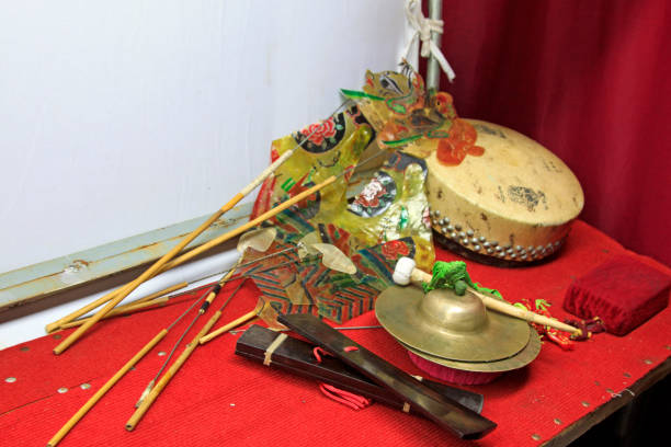 shadow play props and Percussion instruments, closeup of photo