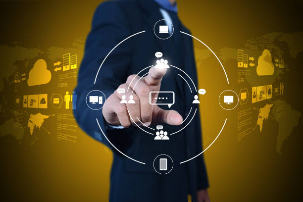 istock Businessman drawing social networking 865170512