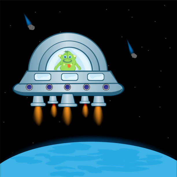 ilustrações, clipart, desenhos animados e ícones de extraterrestrial spaceship - nave