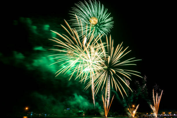 istock Colorful fireworks on the black sky background 865193884