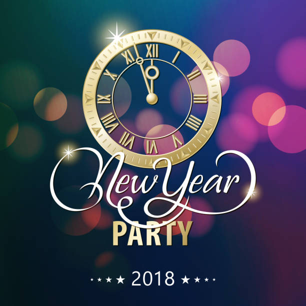 ilustraciones, imágenes clip art, dibujos animados e iconos de stock de fiesta de la cuenta regresiva de año nuevo 2018 - clock face flash