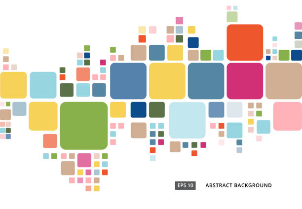 ilustraciones, imágenes clip art, dibujos animados e iconos de stock de patrón abstracto colorido frontera cuadrados geométricos sobre fondo blanco - cuadrado composición ilustraciones