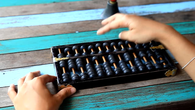 Asia woman using abacus.