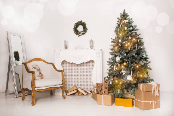 istock Interior living room with a Christmas tree and decorations. 865237448