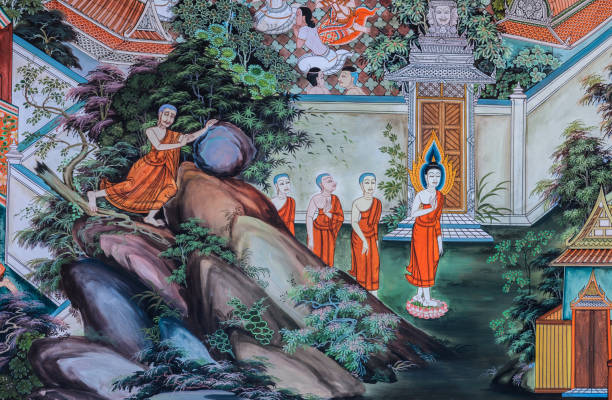 istock Buddhist temple mural painting art 865240752