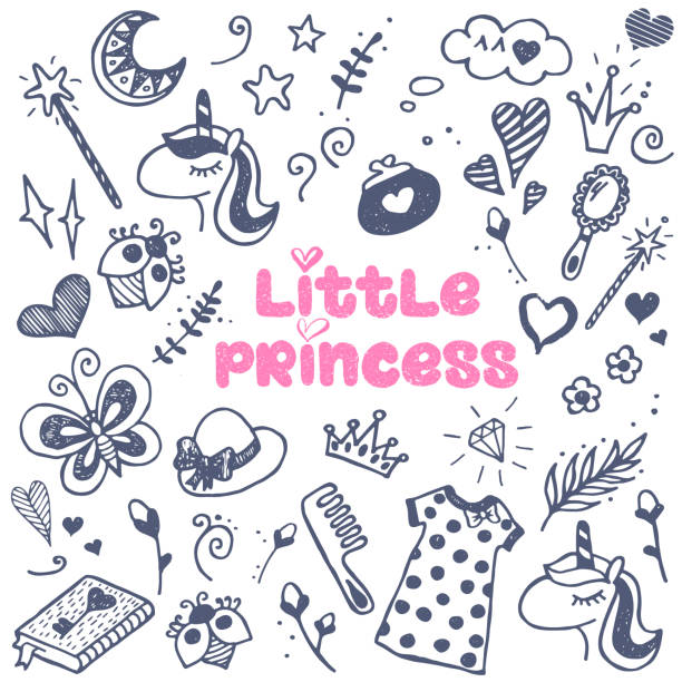 illustrations, cliparts, dessins animés et icônes de little princess attributs est défini - little girls only child babies and children people