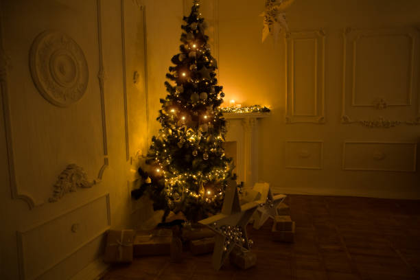 istock Interior living room with a Christmas tree and decorations. 865244746