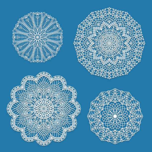 크로 셰 뜨개질 doilies의 집합 - sewing item decoration craft doily stock illustrations