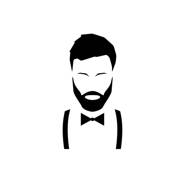 avatar-hipster mit einem bart in strapsen und eine fliege. vektor-illustration. - barkeeper stock-grafiken, -clipart, -cartoons und -symbole