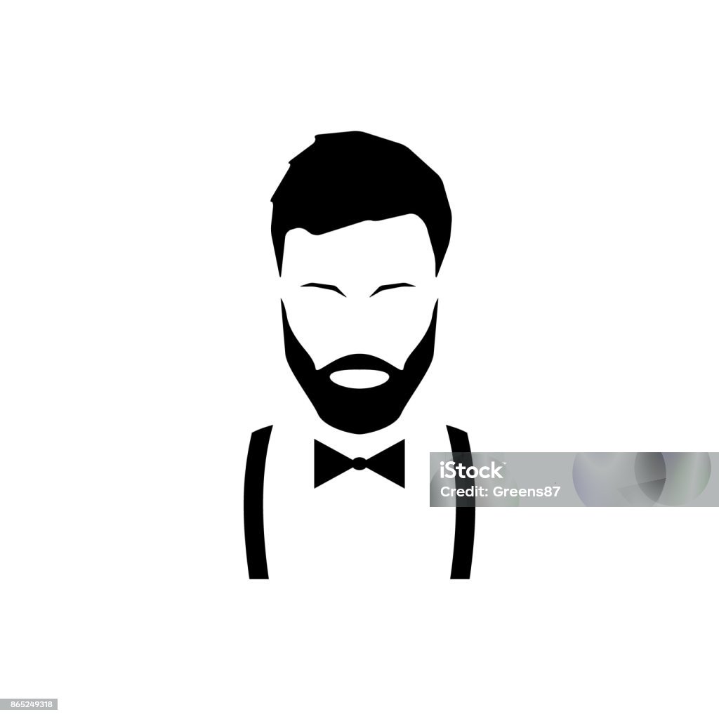 Avatar hipster with a beard in suspenders and a bow tie. Vector illustration. Bartender stock vector