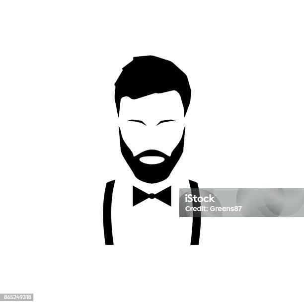 Avatar Hipster With A Beard In Suspenders And A Bow Tie Vector Illustration Stock Illustration - Download Image Now