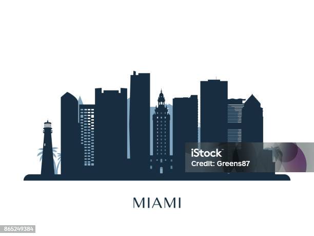 Miami Skyline Monochrome Silhouette Vector Illustration Stock Illustration - Download Image Now