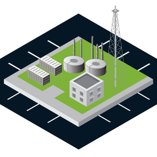 ilustrações, clipart, desenhos animados e ícones de vista isométrica da planta de tanque de produtos químicos, fábrica de óleo combustível como industrial com o conceito de natureza verde.  vetor eps 10. - isometric natural gas power station nuclear reactor