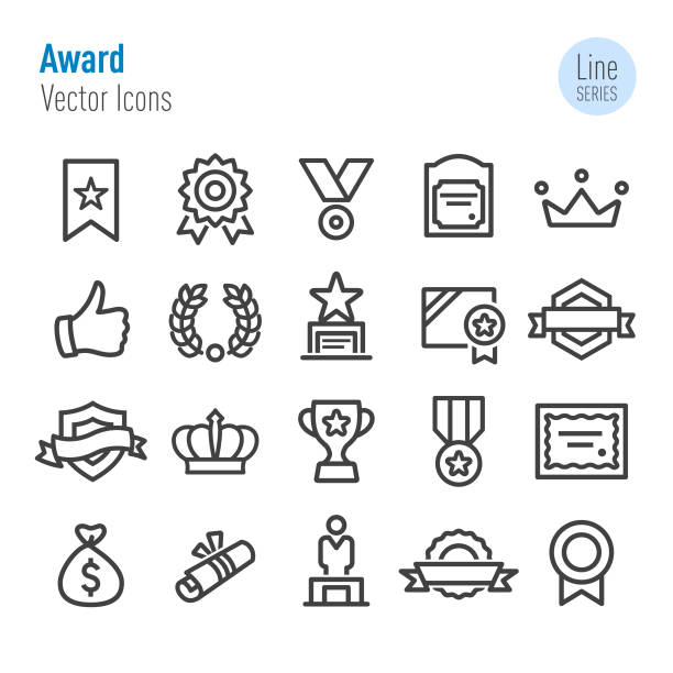 Award Icons - Vector Line Series Award, Honor, Success, Winning, Bonus, achievement bay tree stock illustrations