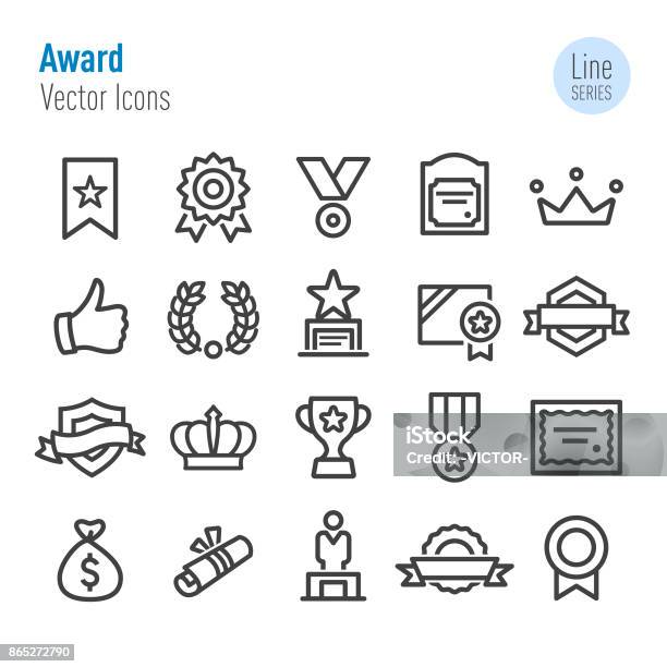 Award Icons Vector Line Series Stock Illustration - Download Image Now - Icon Symbol, Bay Tree, Winning