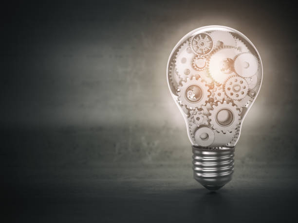 Light  bulb and gears. Perpetuum mobile. Innovation, creativity and idea concept background.