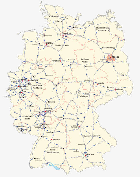 ilustraciones, imágenes clip art, dibujos animados e iconos de stock de mapa de la autopista de alemania - schleswig