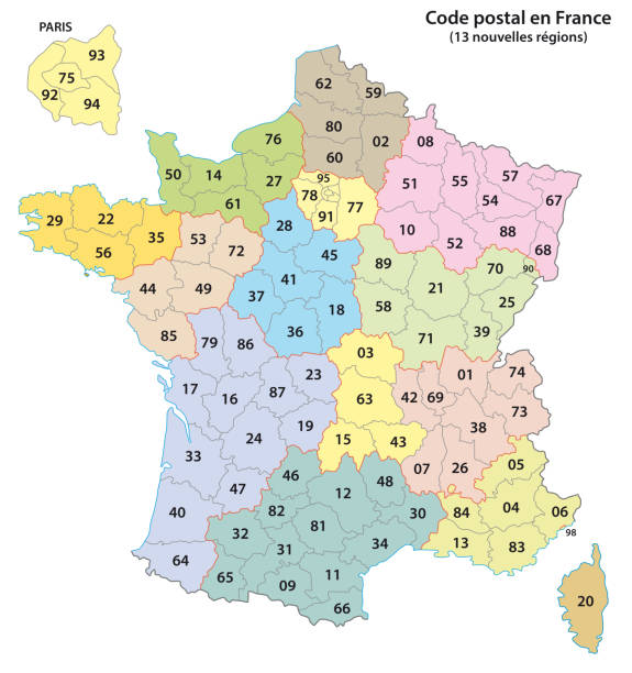 프랑스 2-자리 우편번호 지도 2017 - france stock illustrations