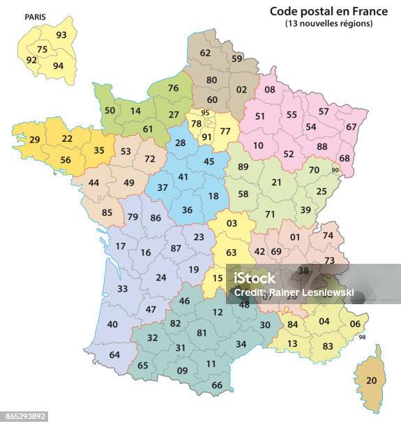 France 2digit Postcodes Map 2017 Stock Illustration - Download Image Now - France, Map, Vector