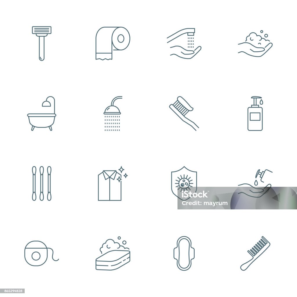 Hygiene set of vector icons Shower stock vector