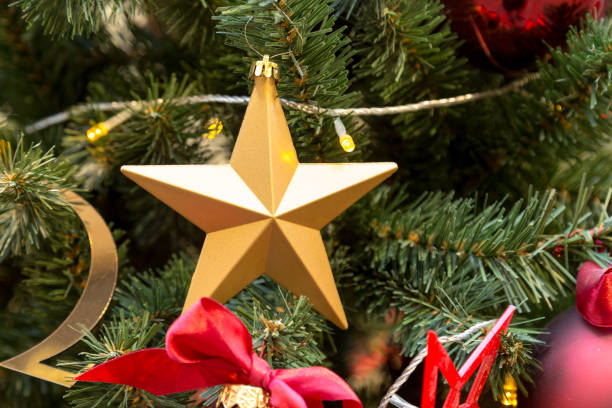 istock Christmas decorations on the branches of fir tree 865298080