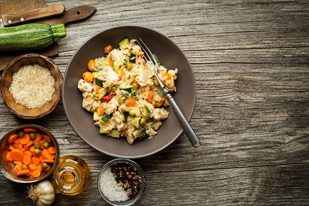 istock Risotto with chicken and vegetables 865309184