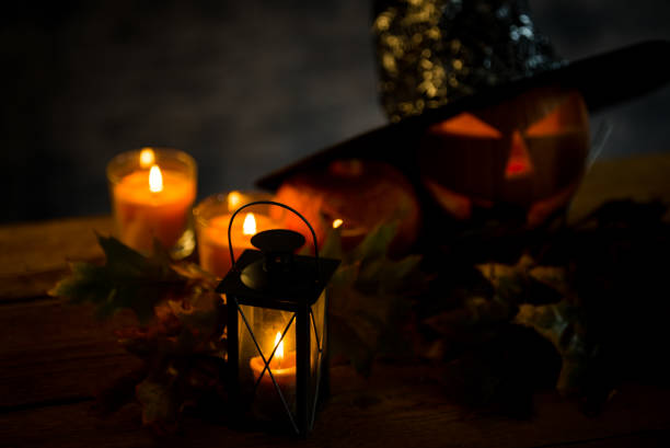istock Halloween design with pumpkins. golden bokeh 865309272
