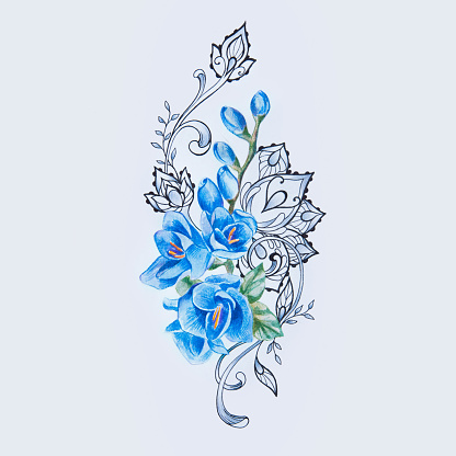 Ilustración de Un Dibujo De Una Flor De Fresia Azul Hermoso En Un Patrón  Sobre Un Fondo Blanco y más Vectores Libres de Derechos de Freesia - iStock