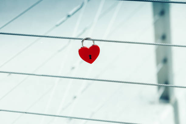 istock Red love lock padlock on bridge outdoor 865317384