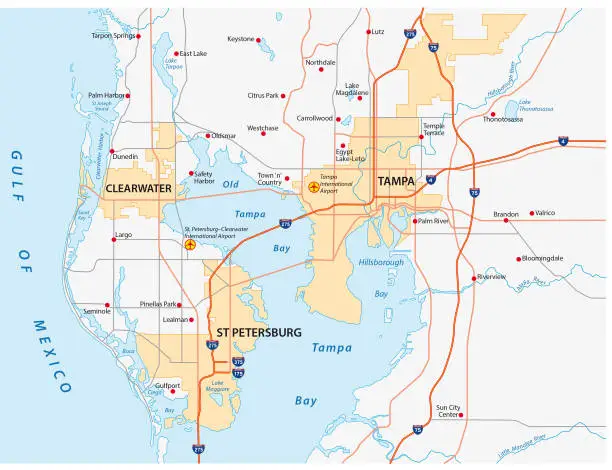 Vector illustration of Tampa bay area road map