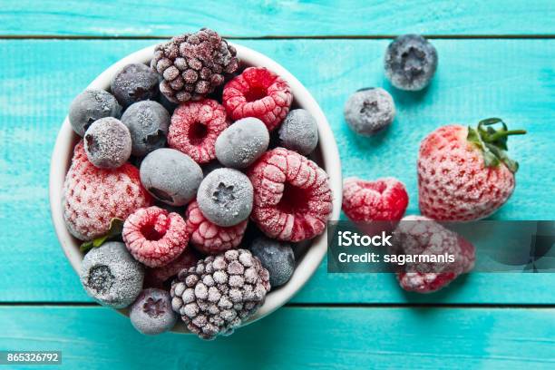 Frozen Berries In A Bowl Various Mix Berry Stock Photo - Download Image Now - Frozen, Fruit, Berry Fruit