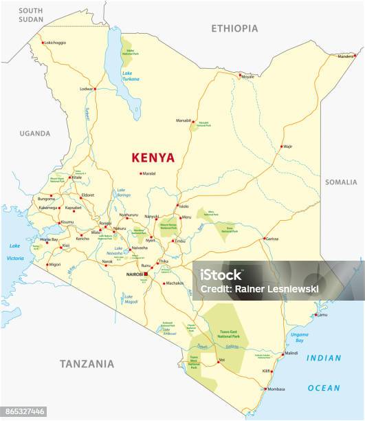 Kenya Road Map Stock Illustration - Download Image Now - Kenya, Map, Africa