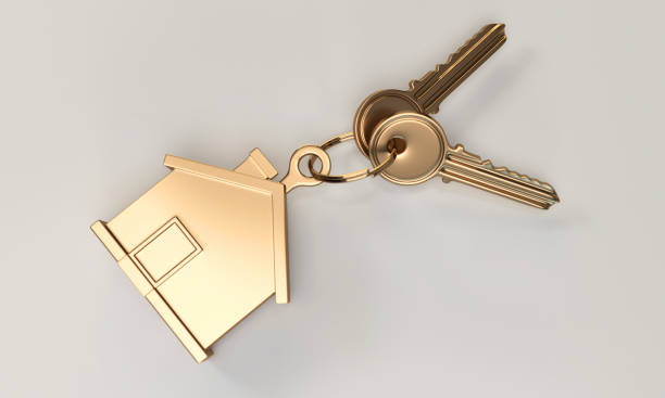 3d rendering gold color real estate key ring