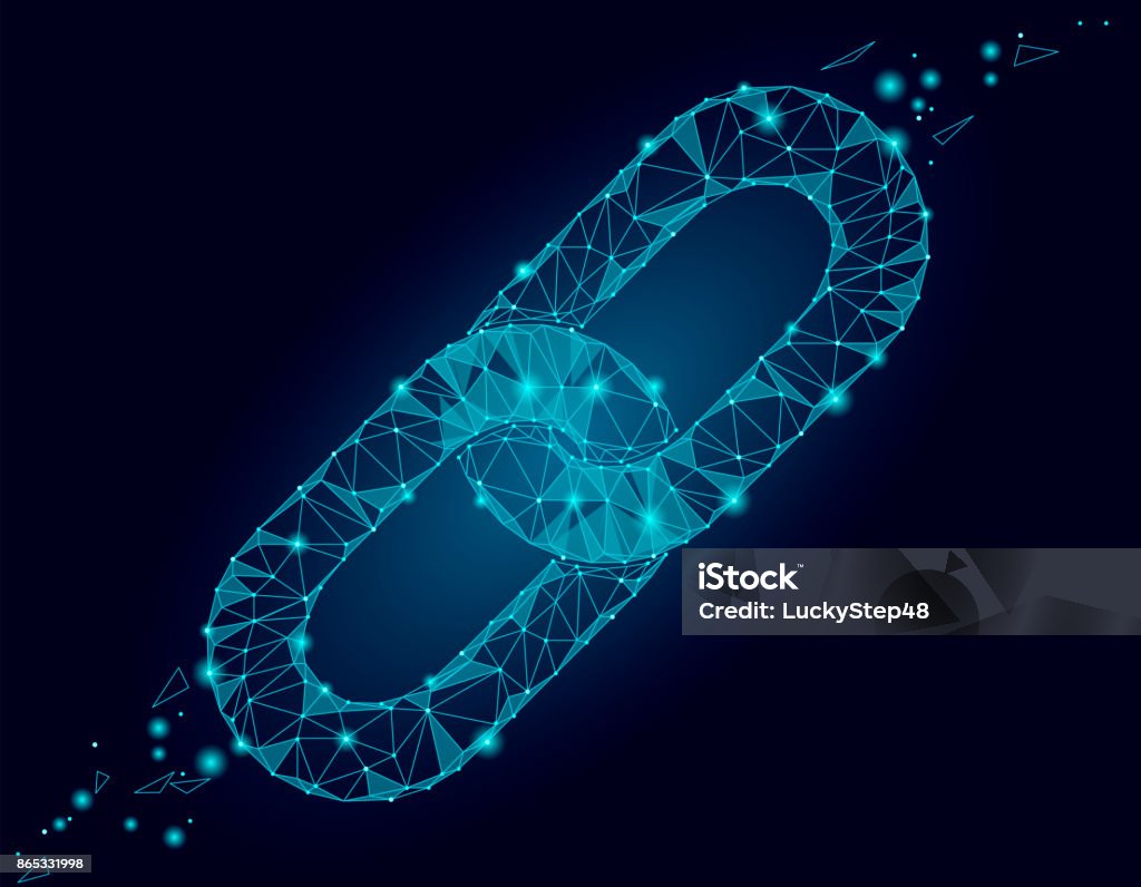 Blockchain link sign low poly design. Internet technology chain icon triangle polygonal hyperlink security business network concept. Blue futuristic style wire connected point vector illustration Blockchain link sign low poly design. Internet technology chain icon triangle polygonal hyperlink security business network concept. Blue futuristic style wire connected point vector illustration art Strength stock vector