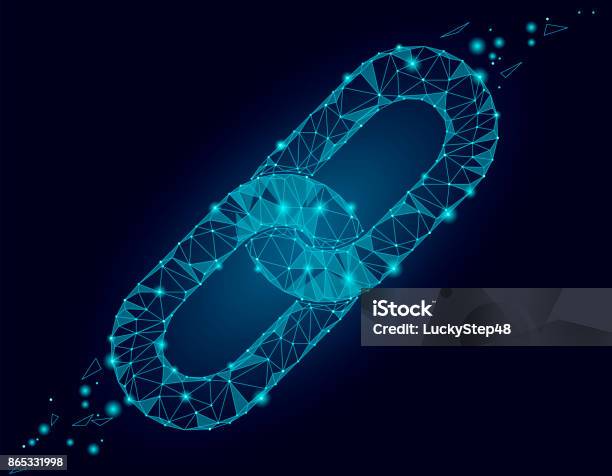 Blockchain Link Sign Low Poly Design Internet Technology Chain Icon Triangle Polygonal Hyperlink Security Business Network Concept Blue Futuristic Style Wire Connected Point Vector Illustration Stock Illustration - Download Image Now