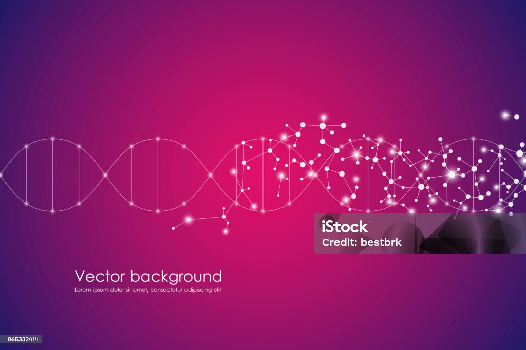 Fondo abstracto de la molécula, compuestos genéticos y químicos, líneas conectadas con los puntos, concepto médico, tecnológico y científico, ilustración vectorial - arte vectorial de ADN libre de derechos