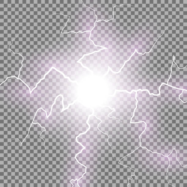 ball lighhtning, purple color Lightning flash light thunder spark on transparent background. Vector ball lightning, purple color plasma ball stock illustrations