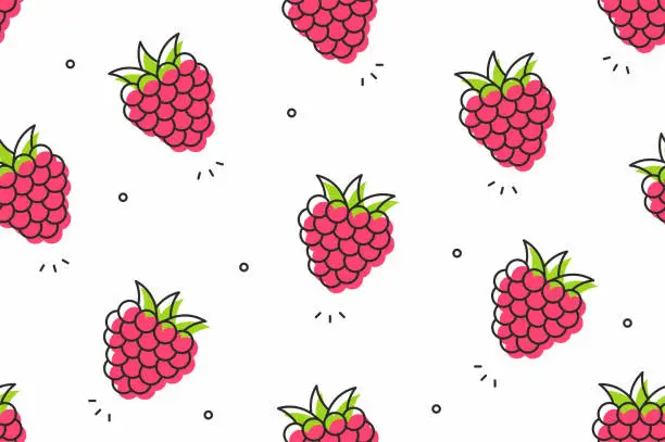 Vector illustration of Raspberries seamless pattern. Vector illustration