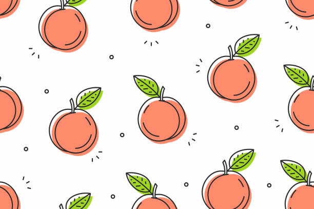 illustrazioni stock, clip art, cartoni animati e icone di tendenza di peaches modello senza cuciture. illustrazione vettoriale - peach fruit backgrounds textured