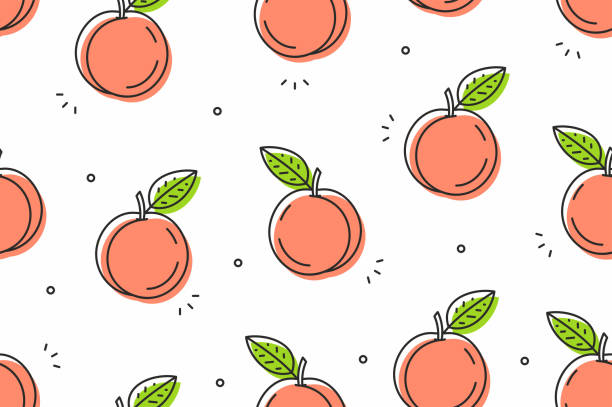 복숭아 완벽 한 패턴입니다. 벡터 일러스트 레이 션 - peach fruit backgrounds textured stock illustrations