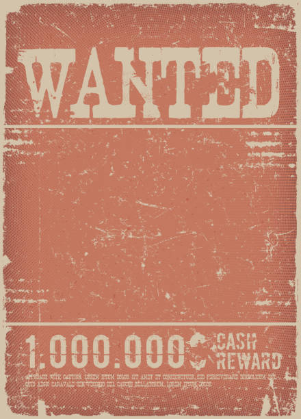 poszukiwany plakat na czerwonym grunge tle - wanted poster wild west poster paper stock illustrations