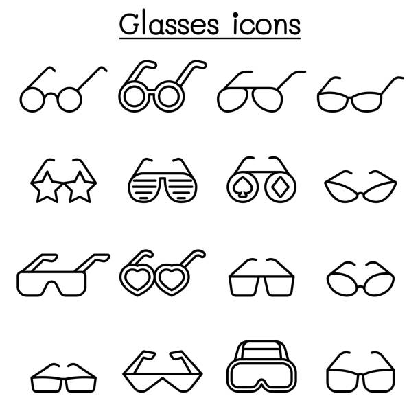 ilustrações de stock, clip art, desenhos animados e ícones de glasses icon set in thin line style - eyesight optical instrument glasses retro revival